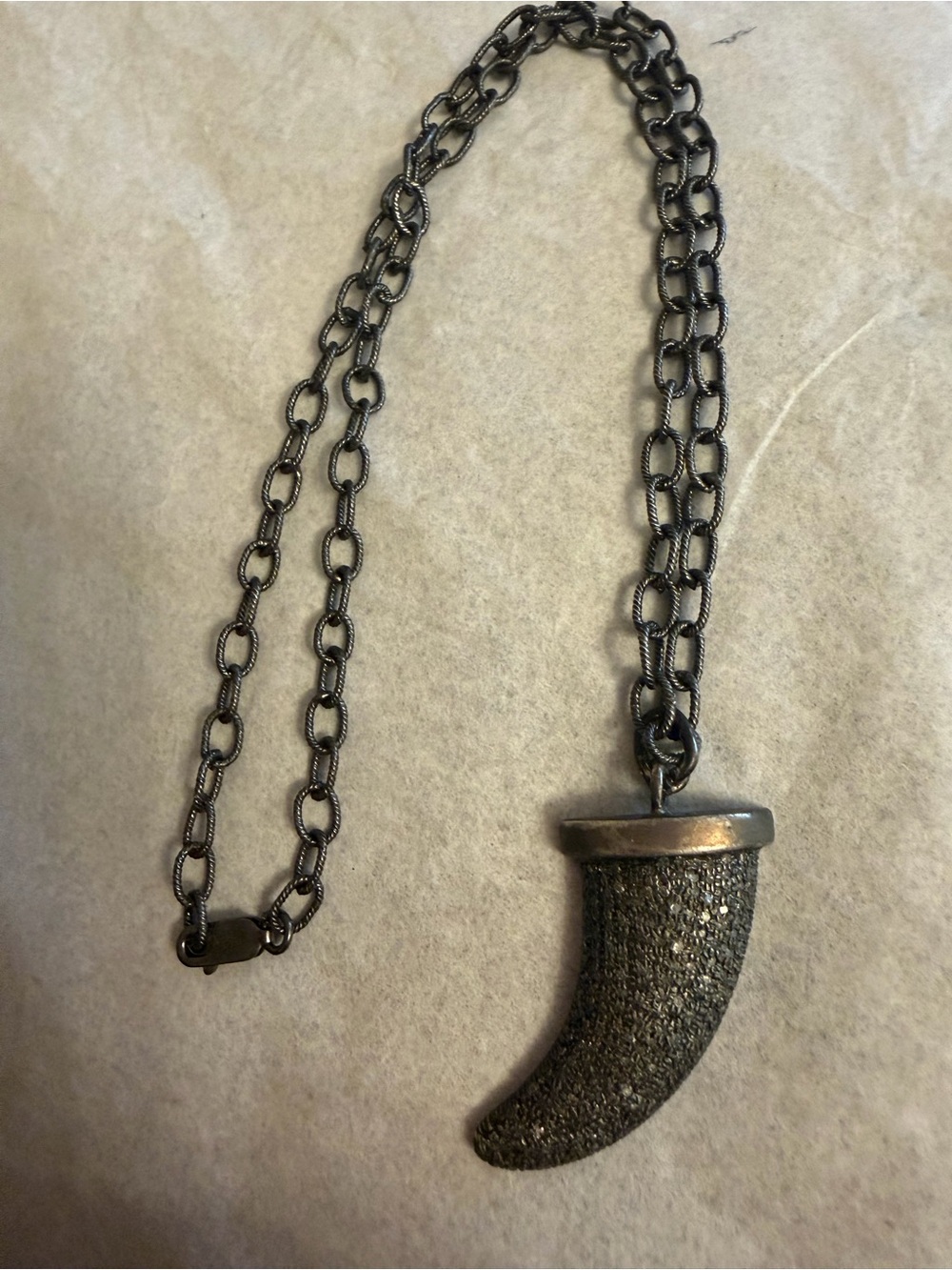 Black sterling silver and real diamond Horn Pendant Necklace unisex like new